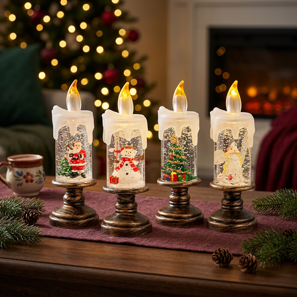 LED Christmas Snow Globe Candle – Vintage Holiday Decoration